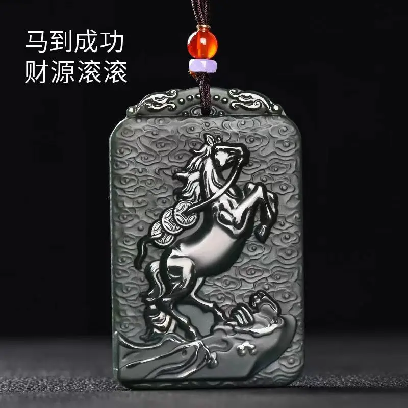 

Seiko Carving Natural Hetian Ging Jade Landscape Horse Brand Pendant Hand Polished Fine Beads Chain Necklace Quality Jewelry