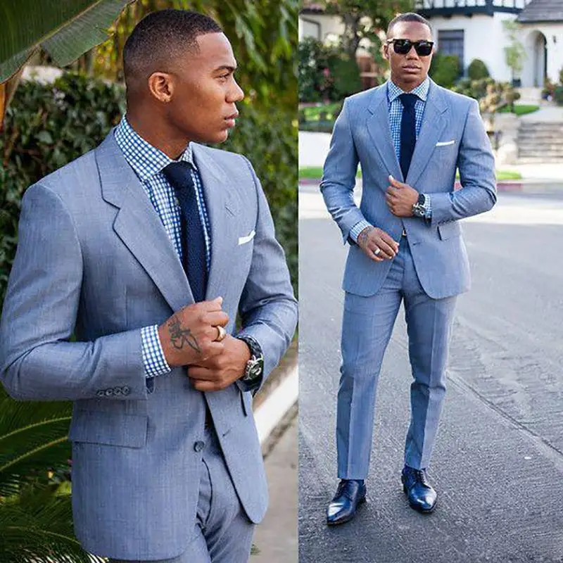 Men 2 Pieces Formal Suit Business Men Clothing Blue Blazer