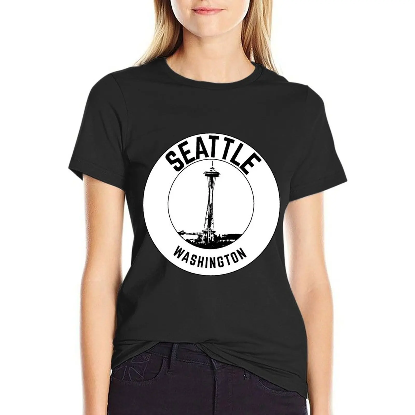 Seattle Space Needle Travel Sticker T-Shirt graphics funny shirts graphic tees Woman T-shirts