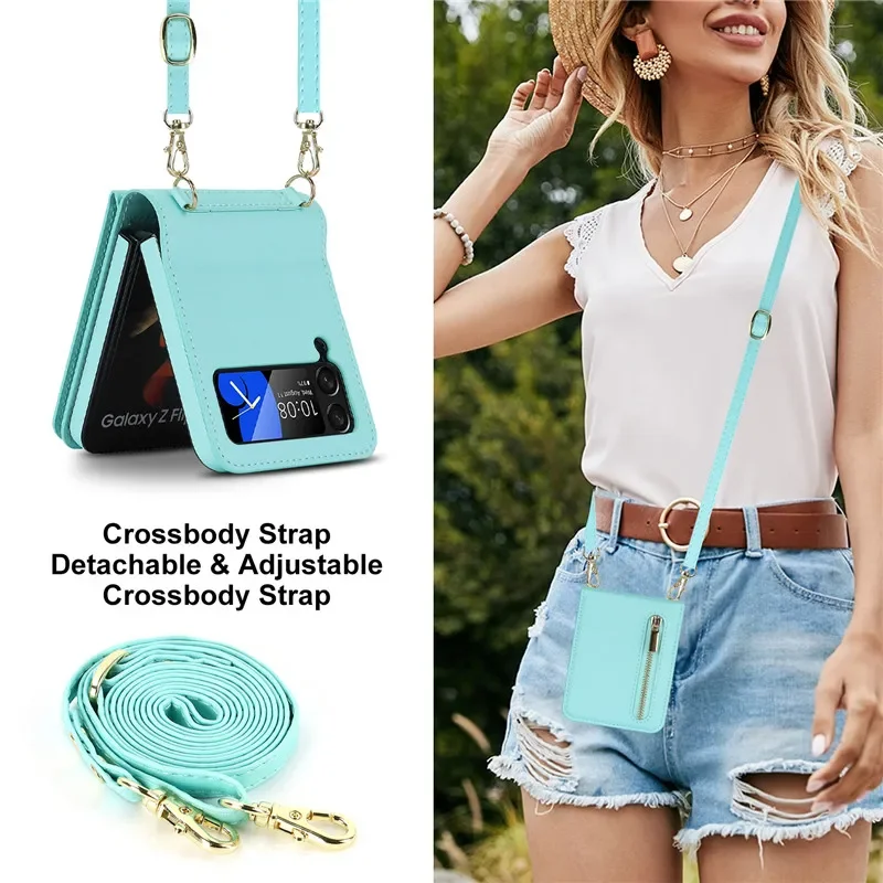 For Funda Samsung Galaxy Z Flip 6 5 4 3 Case Luxury Card Slot Phone Holder Zipper Wallet Crossbody Cover Folding Case Coque_voghion.com