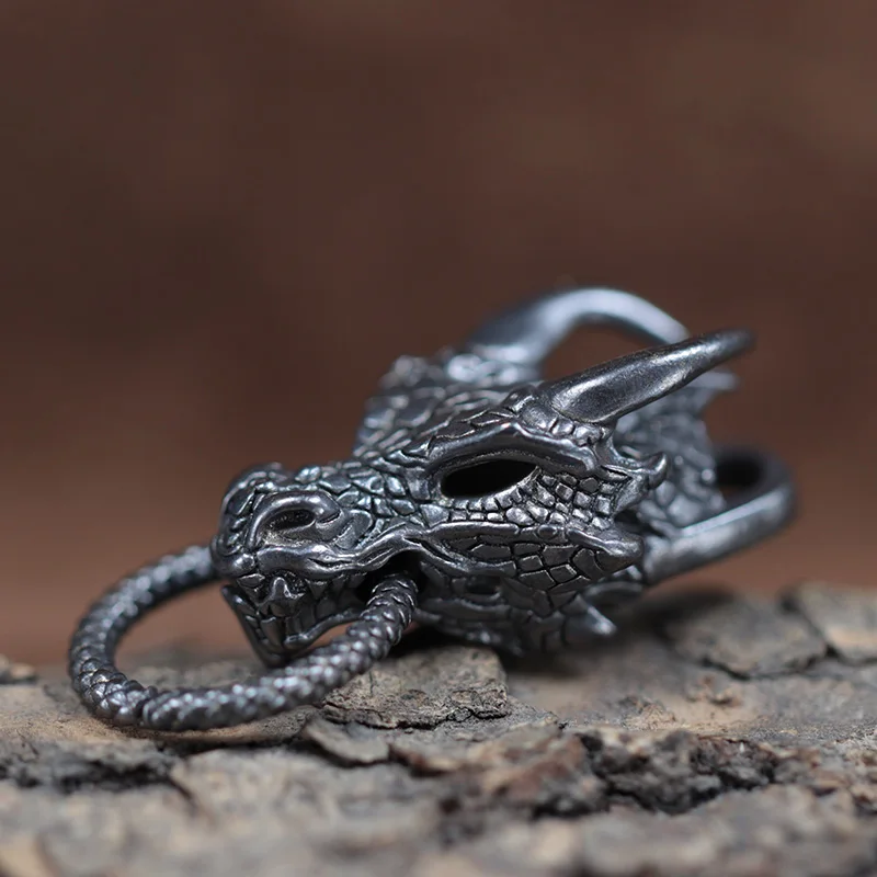 Antique Brass Dragon Head Bead - DIY Paracord Keychain Charm, Bracelet Pendant, EDC Accessory - View #3