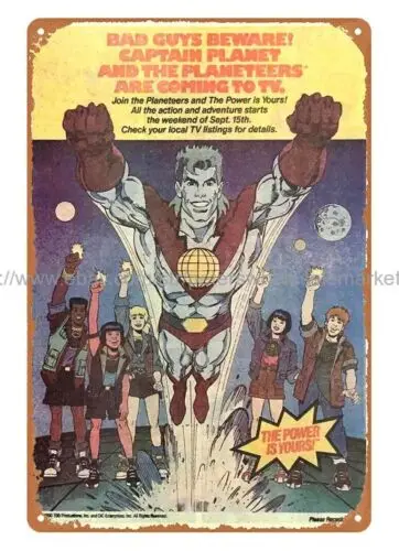 

1990 капитан планета Power-Ваш осенний сезон, ТВ-шоу, мультяшный жестяной знак