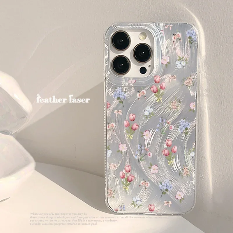Pastel Cherry Blossom Leaves Flower Laser Cover Case