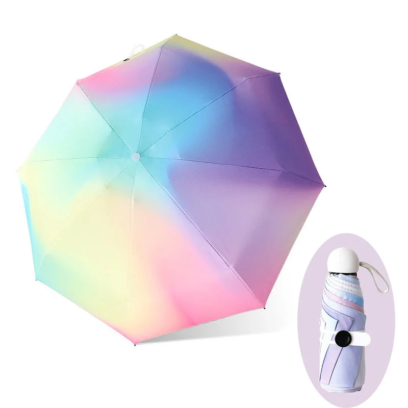 

Mini Umbrella Women's UV Sunshade Umbrella Colorful Gradient Light Portable Parasol 5-Folding Manual Umbrella