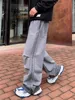 Vintage Mens Casual Pants Loose Fit Straight Trousers Drawstring High Street Hip Hop Personality New Spring Wide Leg Pants Male 2