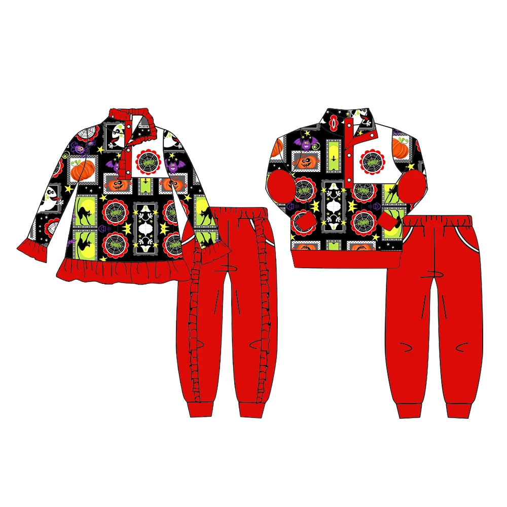 

Halloween brother and sister set Pajamas Set Going Out suit Coat Suit romper set Milk silk fabric pumpkin print classic color
