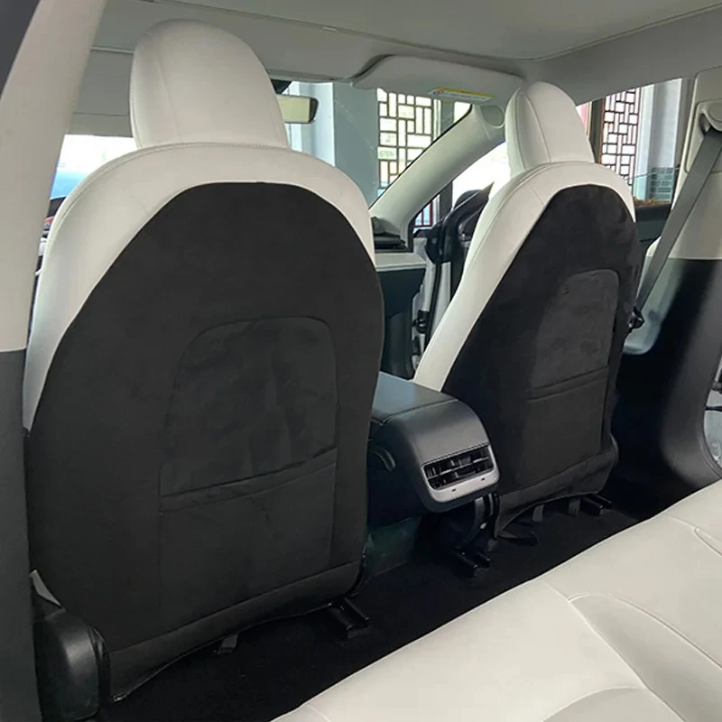Turn Fur Suede Seat Back Anti Kick Protectors Cover Mats Full Surrounded Seatback Pad For Tesla Model 3-Model Y