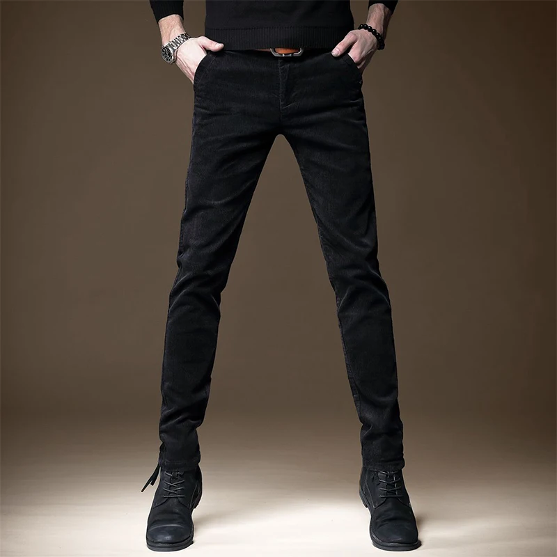 Autumn Winter Korean Fashion Trend Straight Corduroy Pants Male Slim Solid Color All-match Smart Casual Trousers Men's Clothing