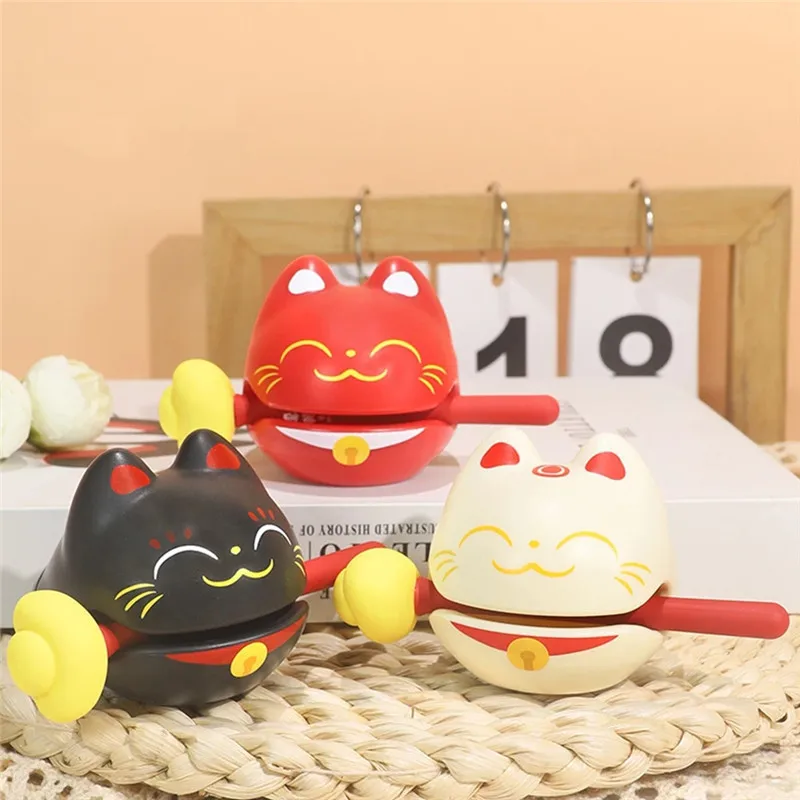 

Wealth+1 Stress Relief Toy Lucky Cat Shape Wood Fish Traditional Office Decoration Buddha Style Decompression Toy Knock Gift