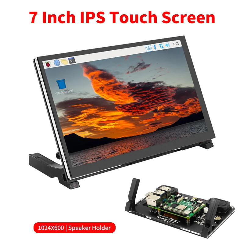 Polegada Ips Lcd Raspberry pi 1024×600 Tela de Toque com Suporte para Alto-falante para Raspberry pi Modelo b 3b Mais Jetson Nano pc Portátil 7