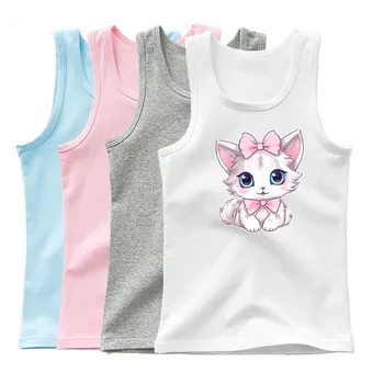 2024 Summer Girls Cute Cat Print Vest Princess Girl Fashion Tank Top Kids Sleeveless T-shirt 3-14y 1