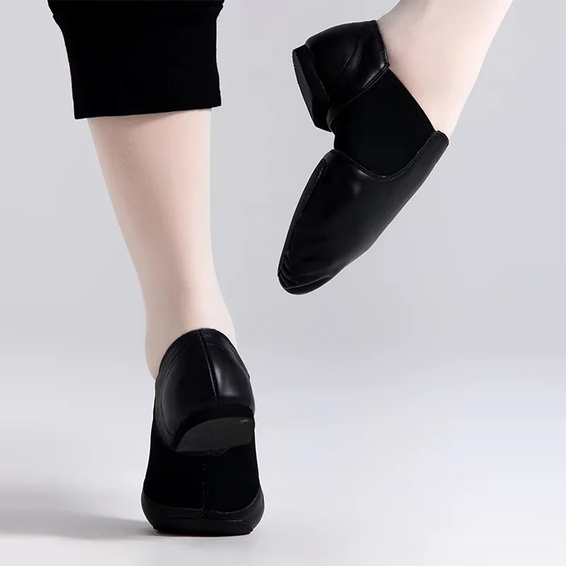 Zapatos antideslizantes de tacón bajo para adultos, calzado de Ballet moderno de piel auténtica, color negro Camel, para baile latino y Social, venta al por mayor
