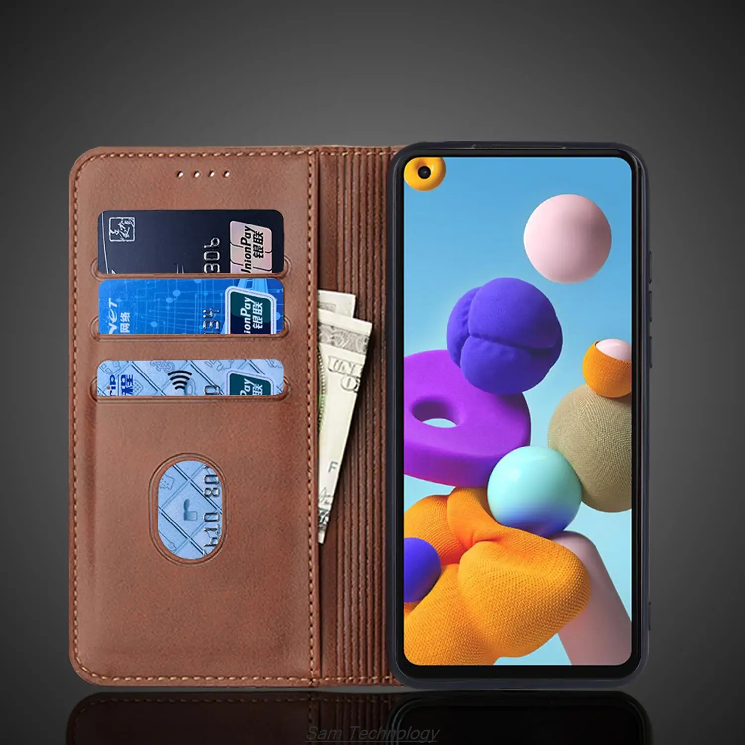 Magnetic Attraction Leather Wallet Phone Case with Holster Flip Cover