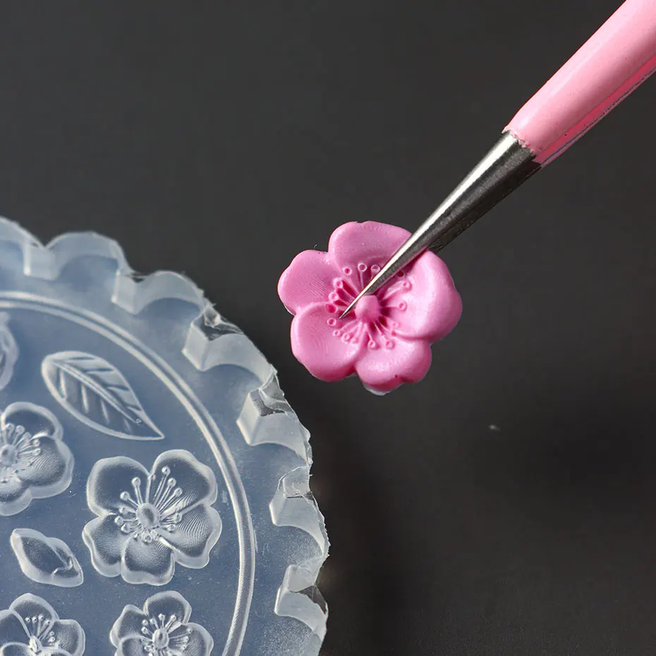1PCS Spring Sakura Flower Nail Silicone Mold 3D Acrylic Carving Tulip Mushroom Soft Stamping Plate Leaves DIY Manicure Art Decor 4