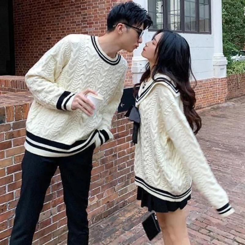 Ulzzang Ropa Coreana De Pareja Jerséis De Mujer Dulce Cálido
