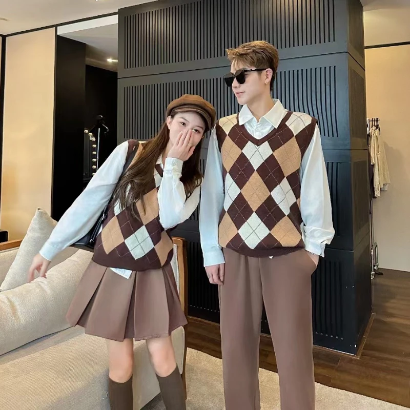 Couple Matching Outfits Clothing Family Knit Vest Mother Father and Son Daughter Knitted Sleeveless Sweater Top Girls Skirts Set