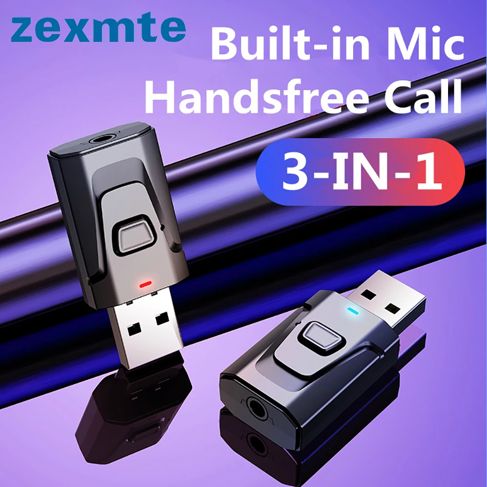 Zexmte 3 in 1 USB Bluetooth 5.0 Transmitter Receiver Mic EDR Adapter