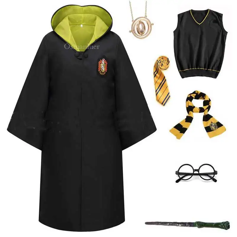 thumbnail image 1 of Uniforme escolar mágico para niños y adultos, disfraz de Slytherin, Ravenclaw, túnica, capa, suéter, bufanda, corbata, varita, disfraz de Halloween, 1 of 5