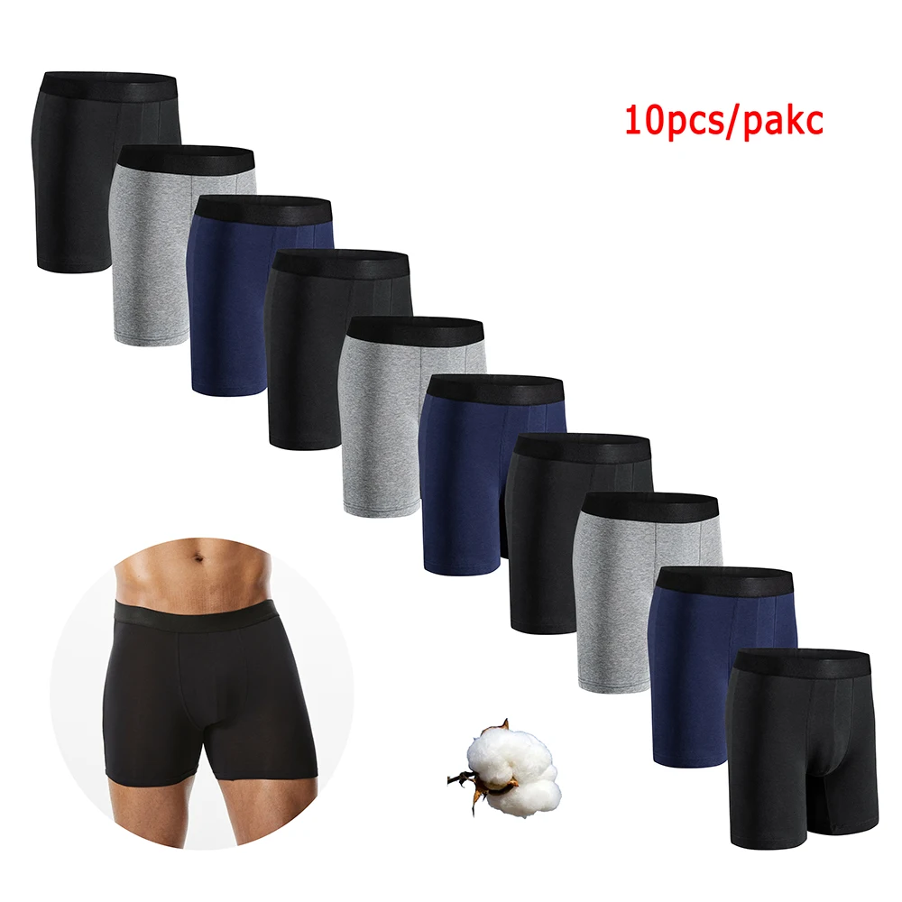 10pcs Mid-Long Boxer Shorts Men Underwear Cotton Male Underpants for ...