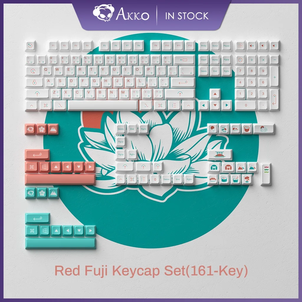 

Набор клавиш Akko Red Fuji, колпачки для механической клавиатуры, 161 клавиши, ПБТ, сублимация краской, JDA профиль, колпачки для механической клавиатуры, колпачки для клавиш системы Mac OSX