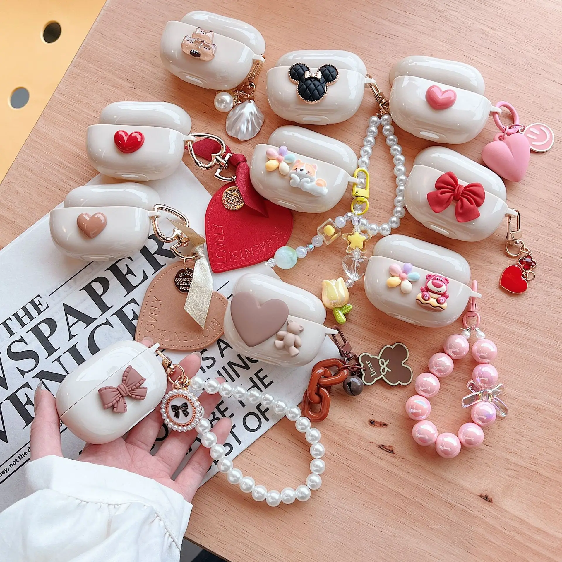 Cartoon Beige Protective Cover with Pendant for Wireless Bluetooth Headphones