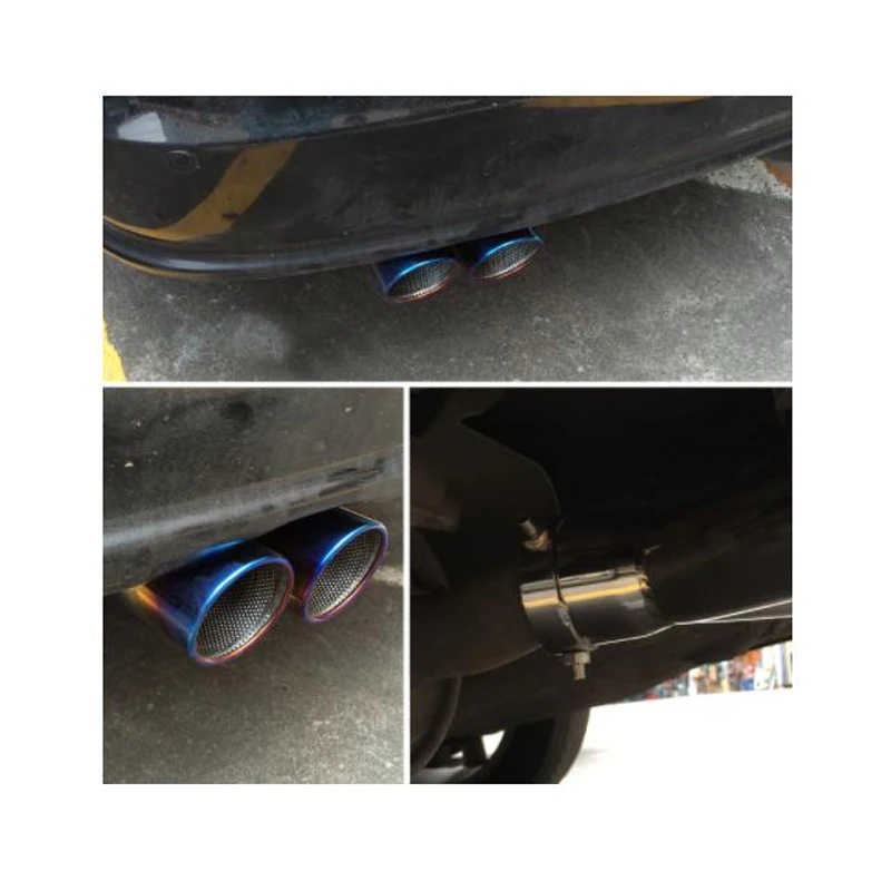 Car Exhaust Pipe Modified Stainless Steel Tail Throat Double Mouth Muffler 63mm One Out Two 89mm Blue Plated General