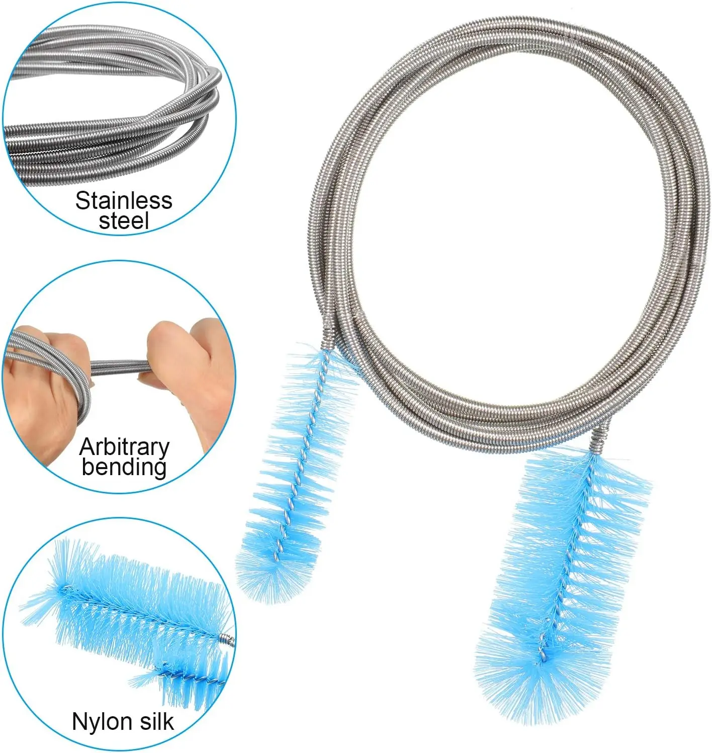 Aquarium Cleaning Brush Pipe Cleaning Brush Air Tube Flexible Double Ended Hose Aquarium Accessories Tank Cleaner Water Filter Nylon Brush 90/155/200cm