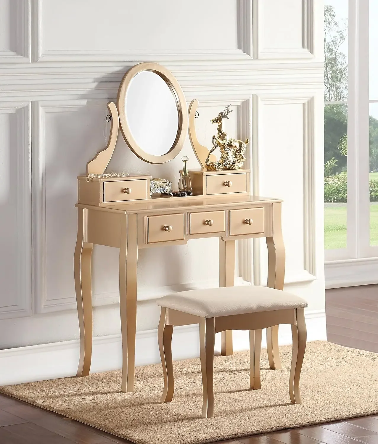 

Make-Up Vanity Table and Stool Set, Cherry Dressers Bedroom Furniture