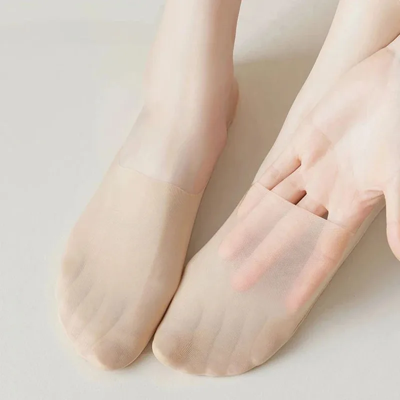 Silicone Socks Women's Summer Ultra-thin Invisible Low Cut Anti-slip Mesh No Show Ice Silk Solid Boat Socks 5 Pairs/Lot