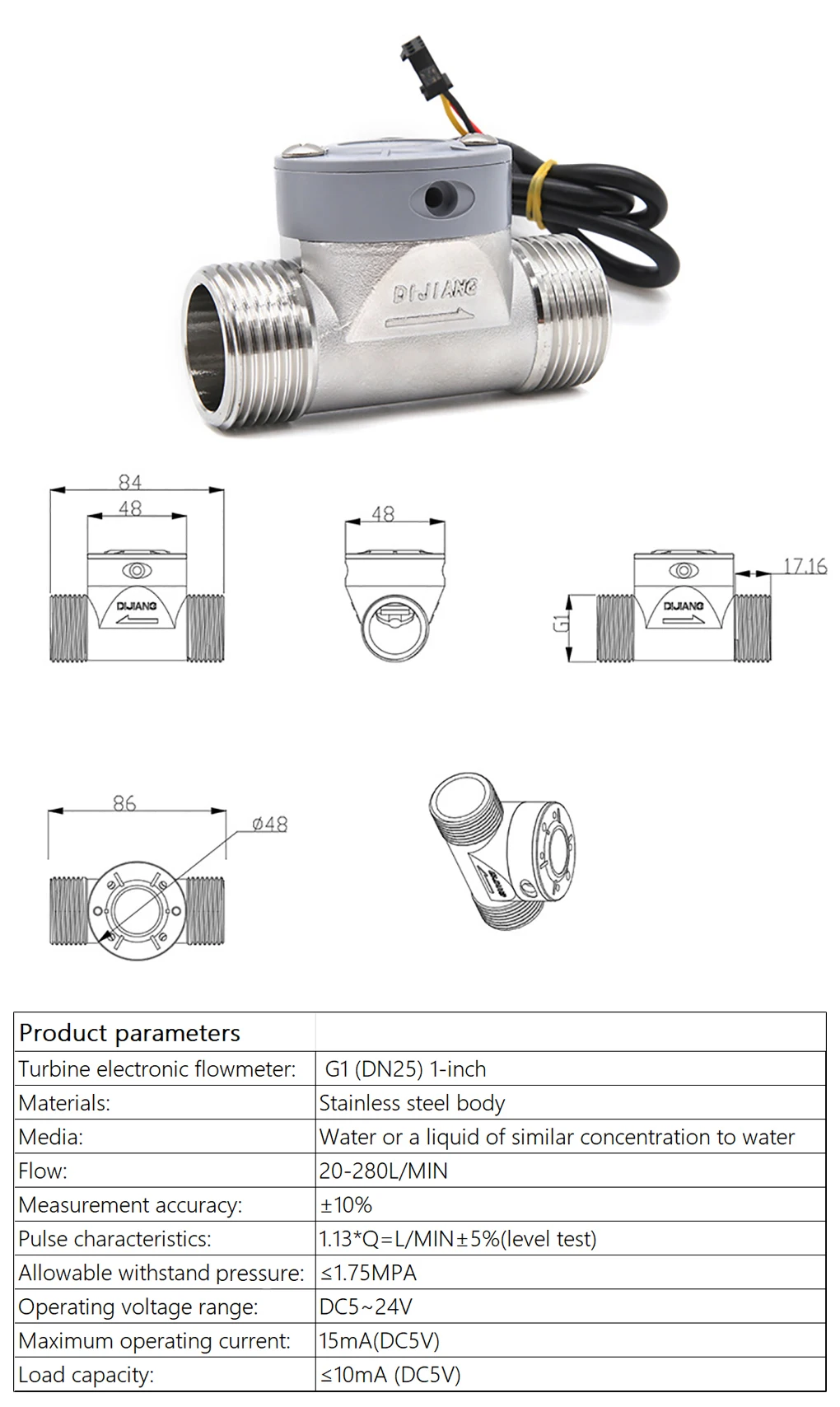 Stainless Steel Flow Sensor High Precision Water Flow Meter Liquid Flow Rate Swi