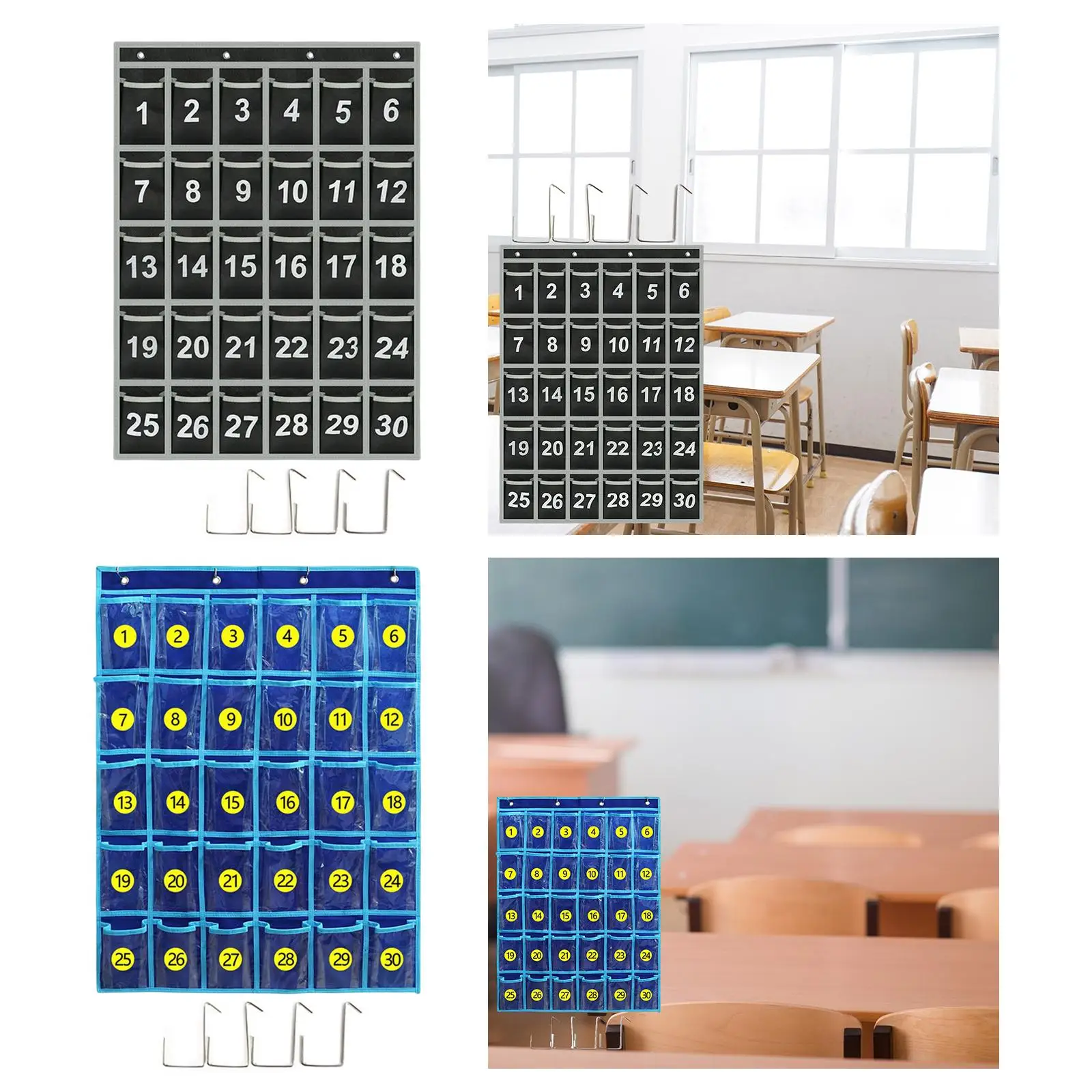 Numbered Pocket Chart Wall Hanging Closet Underwear Sock Storage Phone Calculator Holders Storage Organizer with Hooks