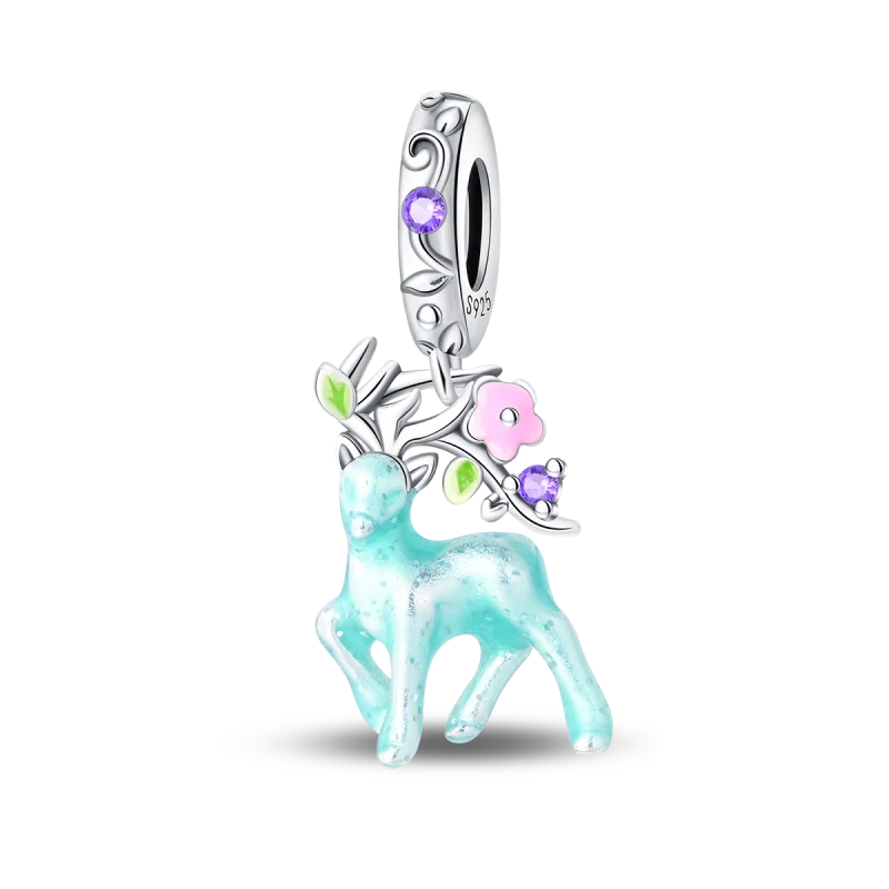Charm Jewelry 925 Sterling Silver Fit Bangle Bracelet DIY Blue Clip Bead Galaxy Starry Sky Series Pendant Moon Dangle