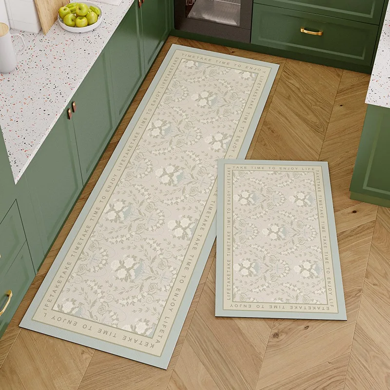 PVC Kitchen Carpet Waterproof Leather Floor Mat Non-slip Foot Mats Oil-proof Long Rug Spring Plant Flower Home Decoration Rugs 3