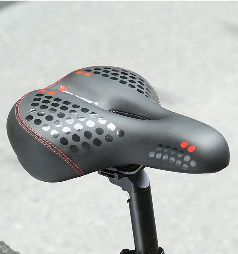 WEST BIKING Bicycle Saddle with Taillight Breathable Shock Absorption Waterproof PU Leather Bike Seat Cushion for MTB Road Bike