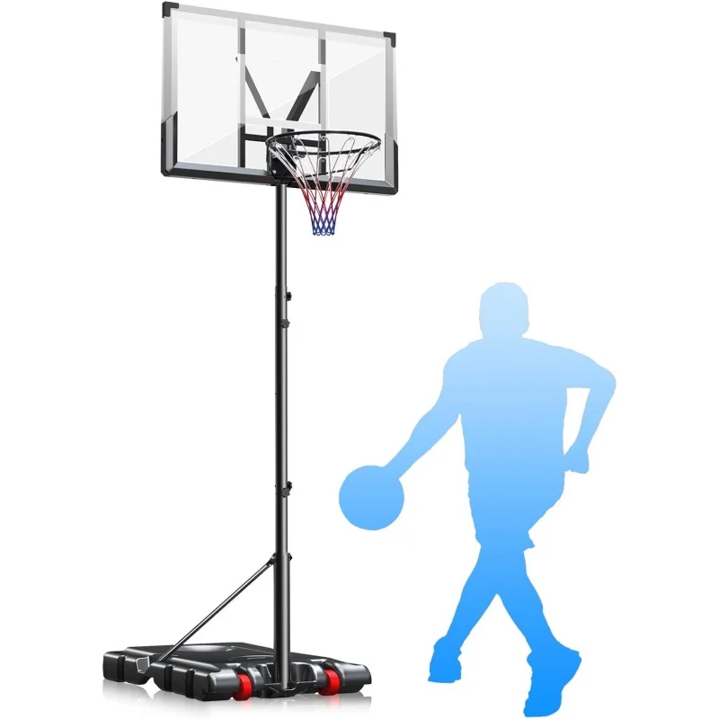 

Basketball Hoop Outdoor, 5.7-10ft Adjustable Height, Portable Basketball Hoops Goal Court System w/ 45in Shatterproof Backboard