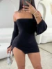 Women Strapless Backless  Mini Dress For Women Black Off-shoulder Long Sleeve Bodycon Club Party Dress Clothes 1
