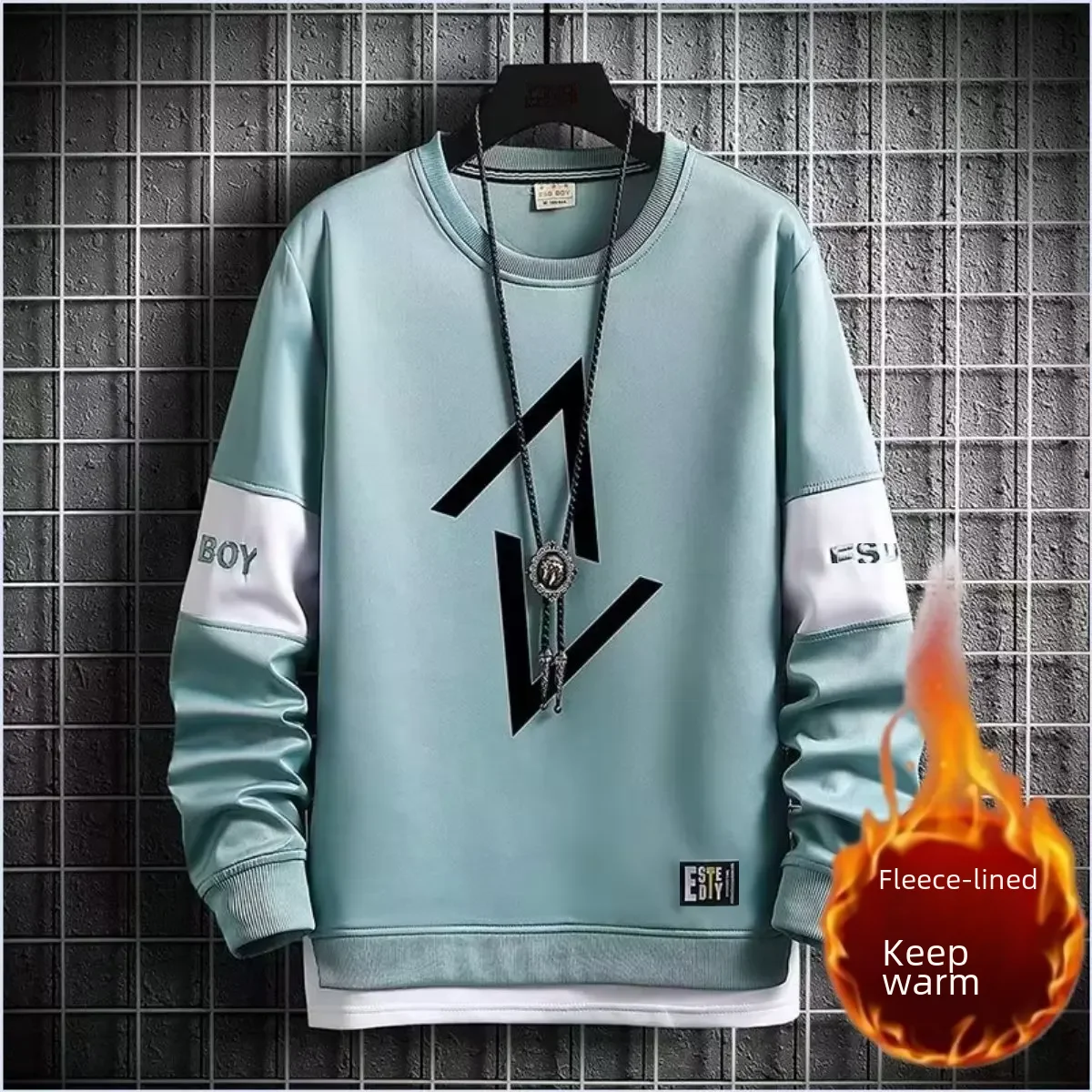 thumbnail image 1 of Sudadera con cuello redondo y forro polar para hombre, informal, versátil, de manga larga, cálida para otoño/invierno, 1 of 5