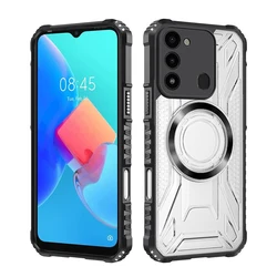 Heavy Duty Rugged Armor Case with Magnetic Design and Clear Back Cover for Tecno Spark 8C (Black)