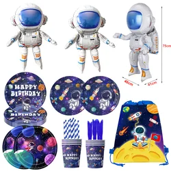 Space Astronaut Balloon Party Decorations Cutlery Drawstring Bags Galaxy Planet Theme Birthday Party Supplies Kid Party Supplies