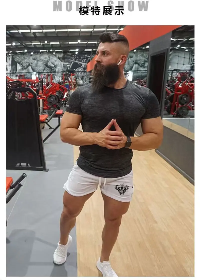 Men's Bull Head Pattern Sports Shorts with Drawstrings - Quick-Drying and Breathable, Suitable for Running and Training, Casual and Outdoor Wear, Patterns, Fitness, Sports Style, Beach Occasions, Sports Occasions, Football Party Occasions, Beach Party Occasions, Regular Version, Spring/Summer 5