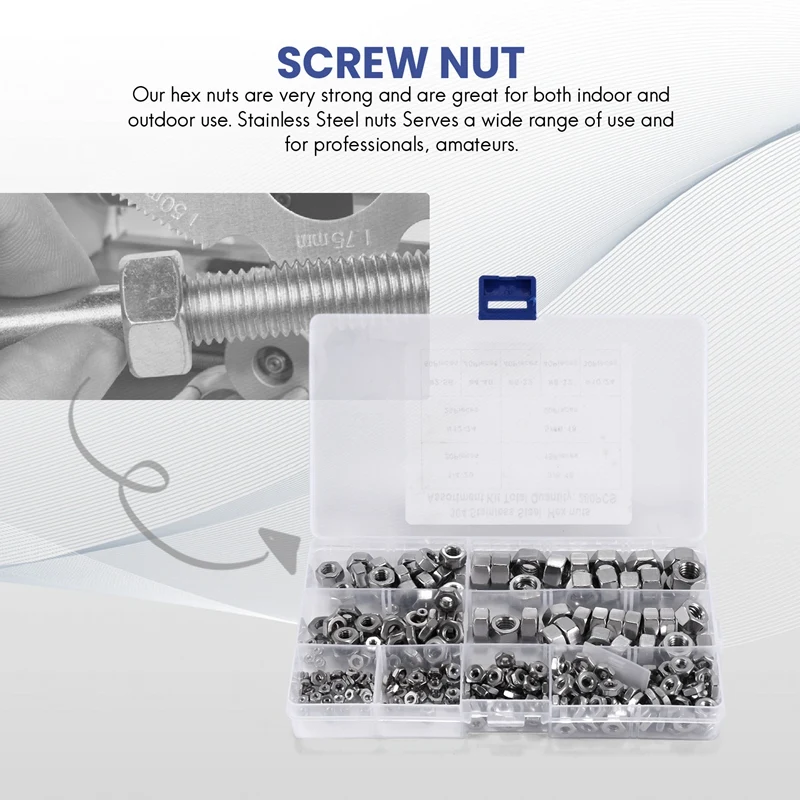 Stainless Steel Nuts 2-56 To 3/8Inch-16 UNC Hex Nuts Assortment Kit For Screws Bolts-280Pcs