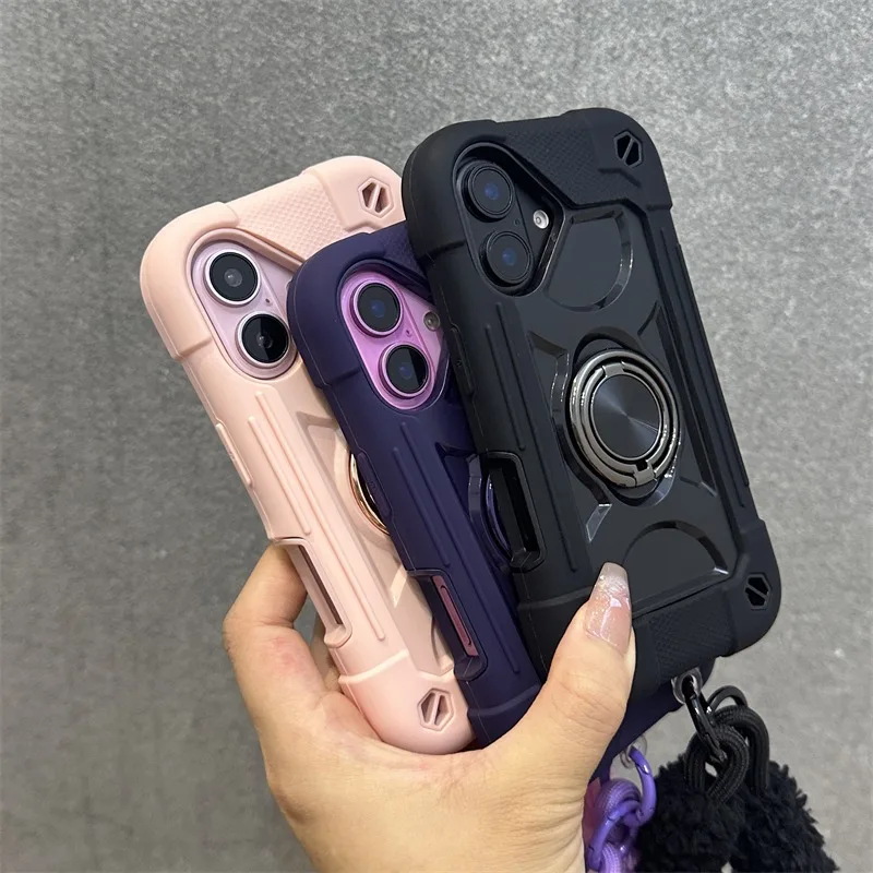 Versatile Ring Holder Heavy Duty Shockproof Case with Lanyard Chain Cover