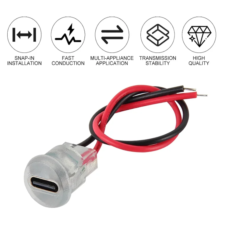 5/10pcs Type-C 여성용 2P 와이어 커넥터 연장 피그테일 케이블 전원 케이블 USB-C 플러그 베어 와이어 원형 스트립 라이트