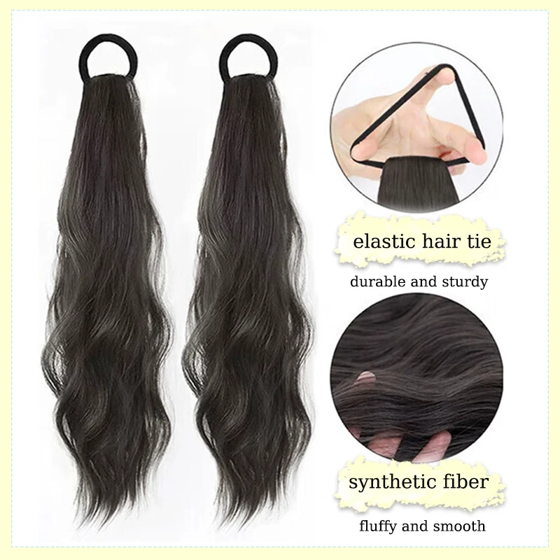 LUPU Hair Ponytail Extensions Wig Natural False Tail for Women Synthetic Black Brown Wavy Ponytail with Elasitc Band for Women