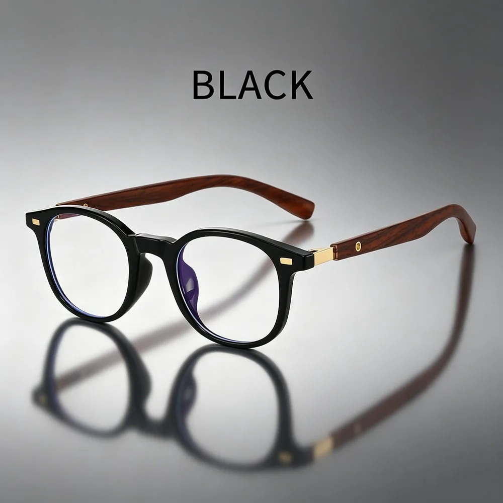 Vintage Wood Grain Anti-Blue Light Reading Glasses with Rivet Frame