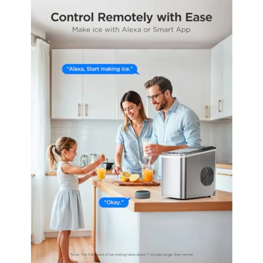 Smart Countertop Ice Makers Portable Ice Maker Machine with Self-Cleaning 6 Mins 9 Bullet 26lbs/24Hrs Voice Remote for Home