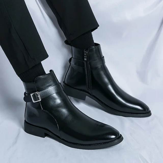 Side Zipper Men's Shoes Fashion Mens Chelsea Boots 2023 Luxury Brand for Men Motorcycle Boots Leather Classic Male Low Top Shoes 3