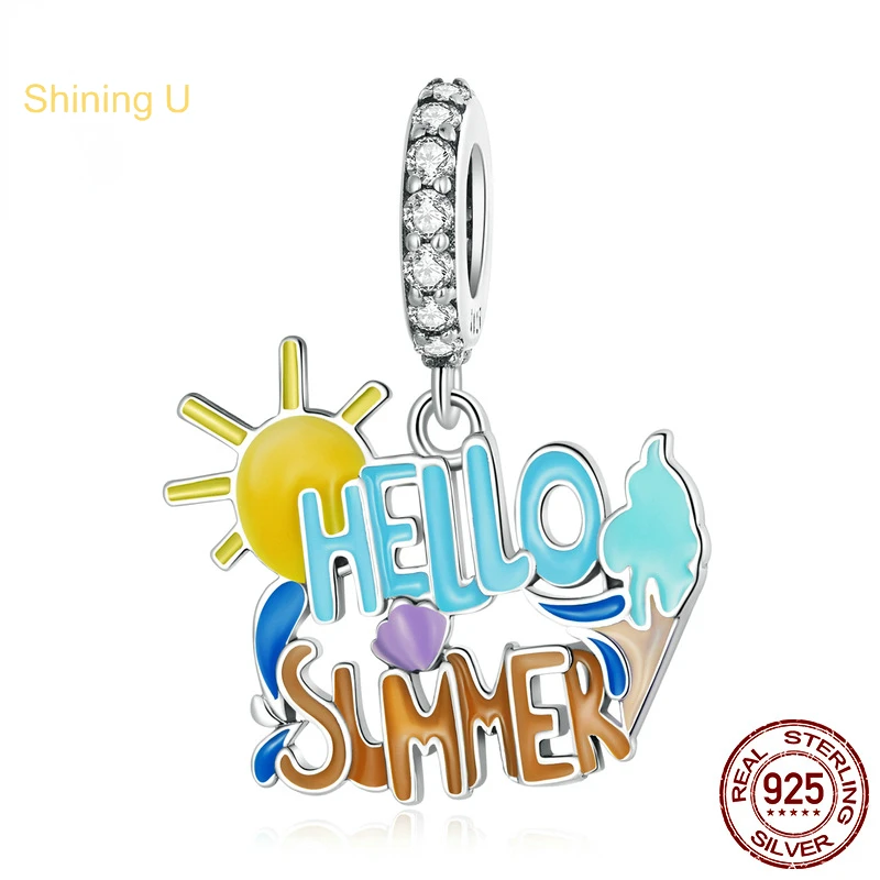 

Подвеска из серебра 925 пробы для браслета, с надписью «Hello Summer»