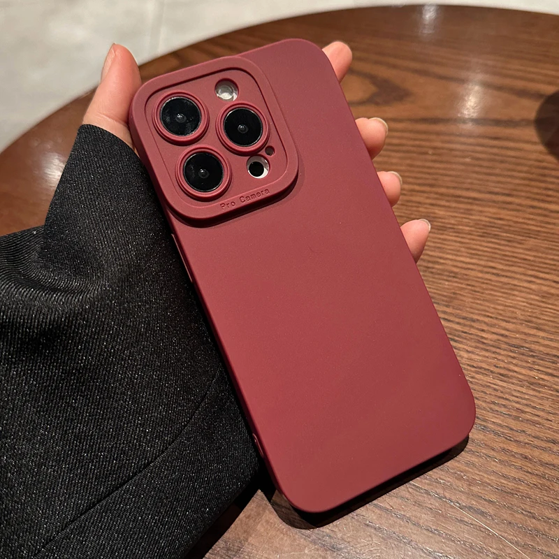 Elegant Wine Red Liquid Silicone Phone Case – Soft, Shockproof Back Cover