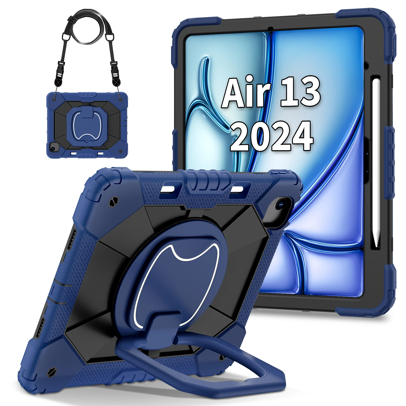 Durable Shockproof Tablet Case with Built-in Kickstand & Shoulder Straps